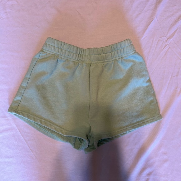 High Waisted Green Cotton Elastic Waistband Shorts - Picture 3 of 5